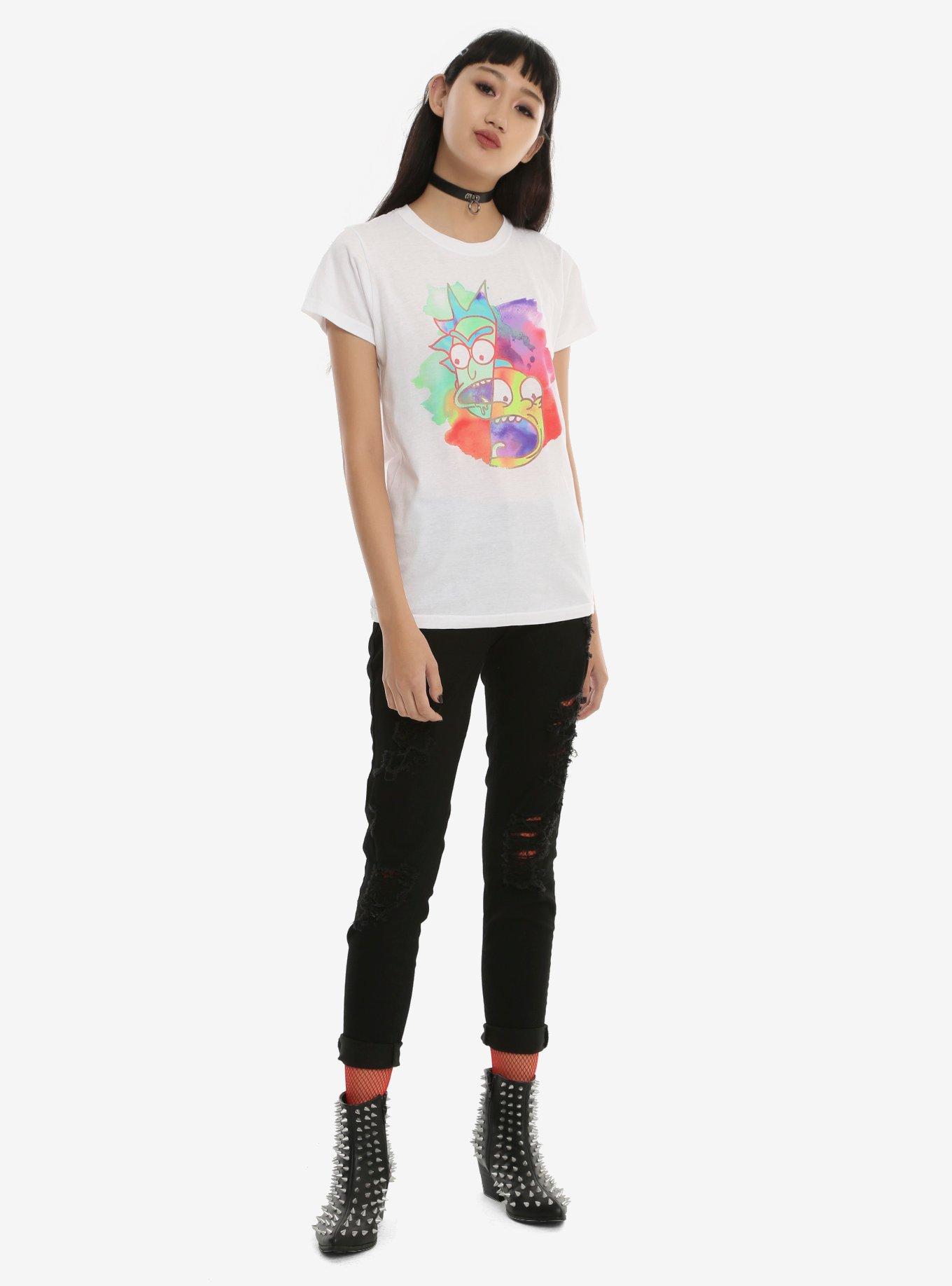Rick And Morty Watercolor Faces Girls T-Shirt, , alternate