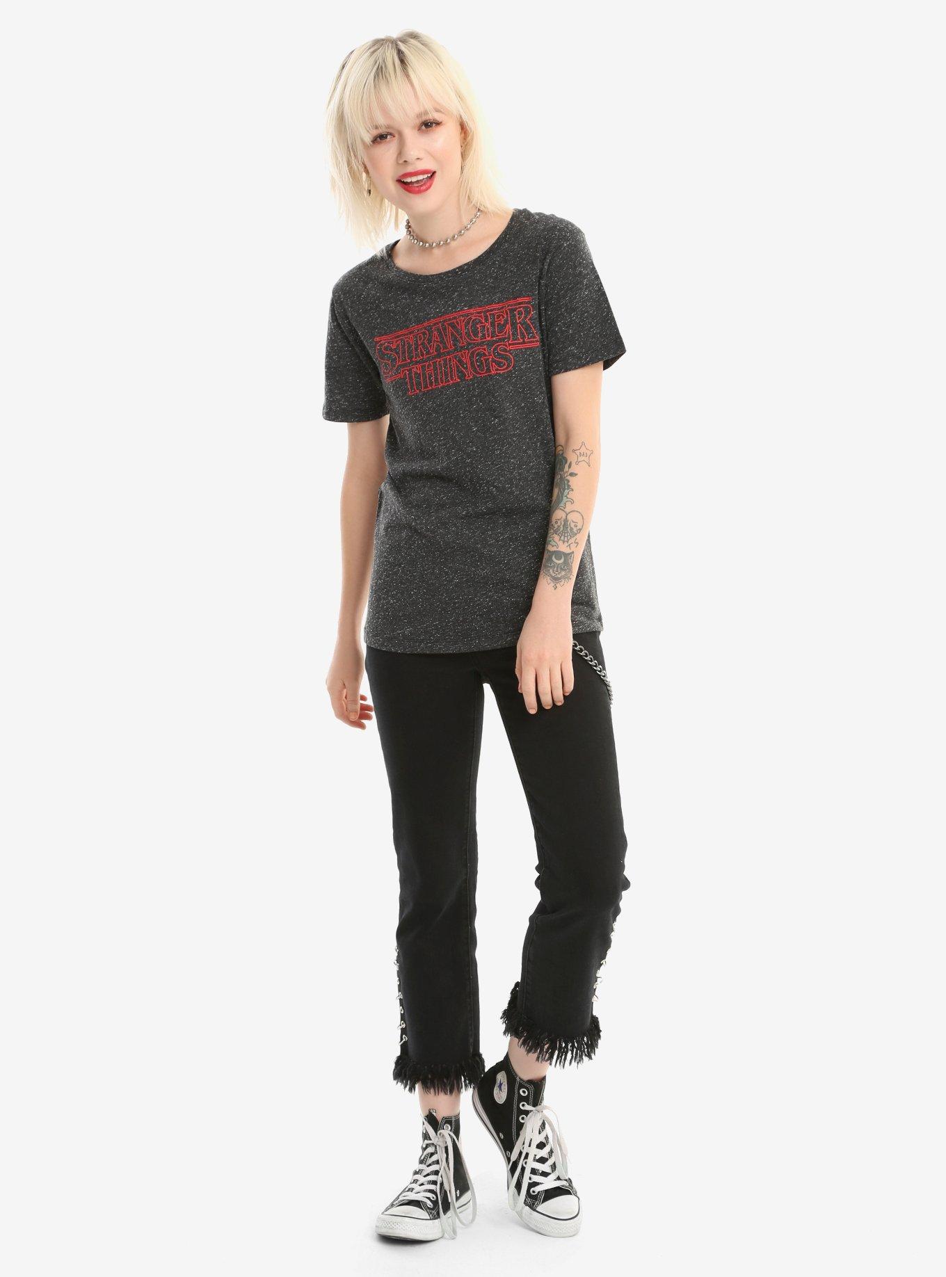 Stranger Things Logo Speckled Girls T-Shirt, BLACK, alternate