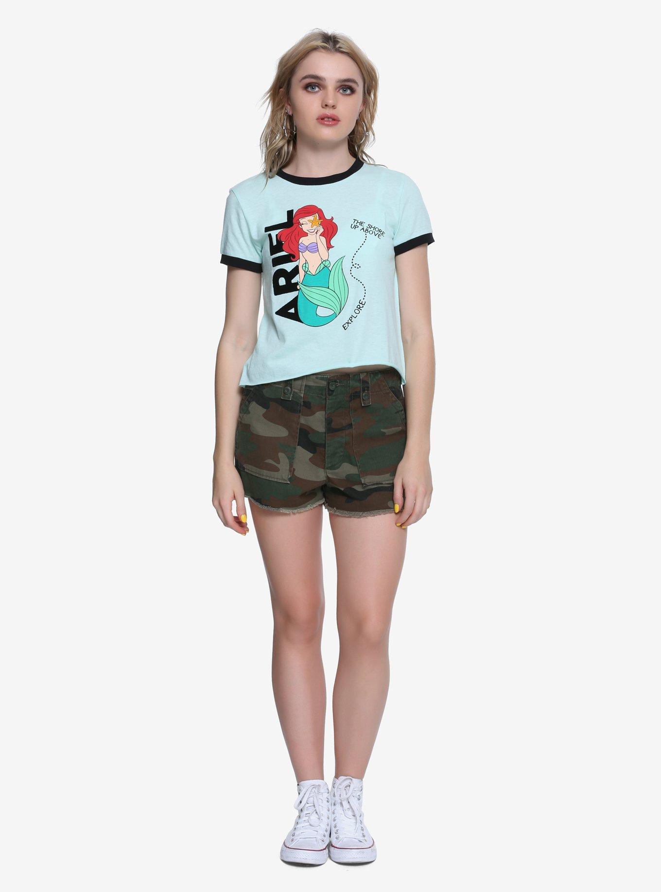 Disney The Little Mermaid Ariel Flocked Girls Crop Ringer T-Shirt, MINT, alternate