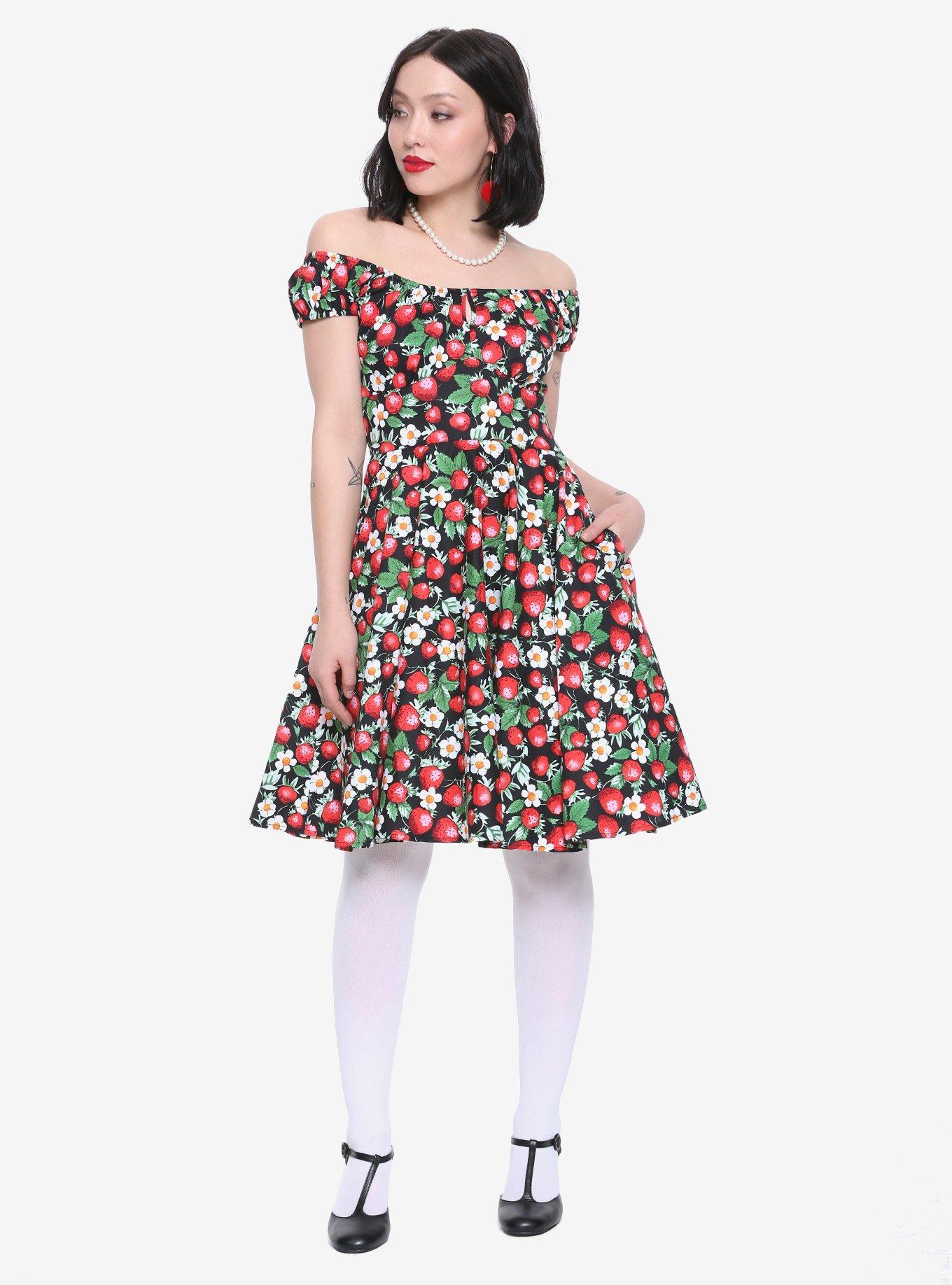 Black Strawberry Print Dress, , alternate