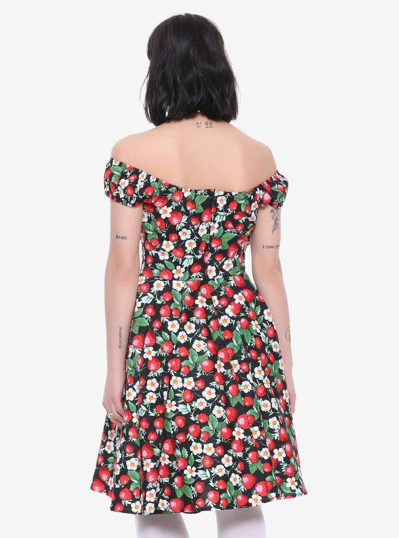 Black Strawberry Print Dress, , alternate