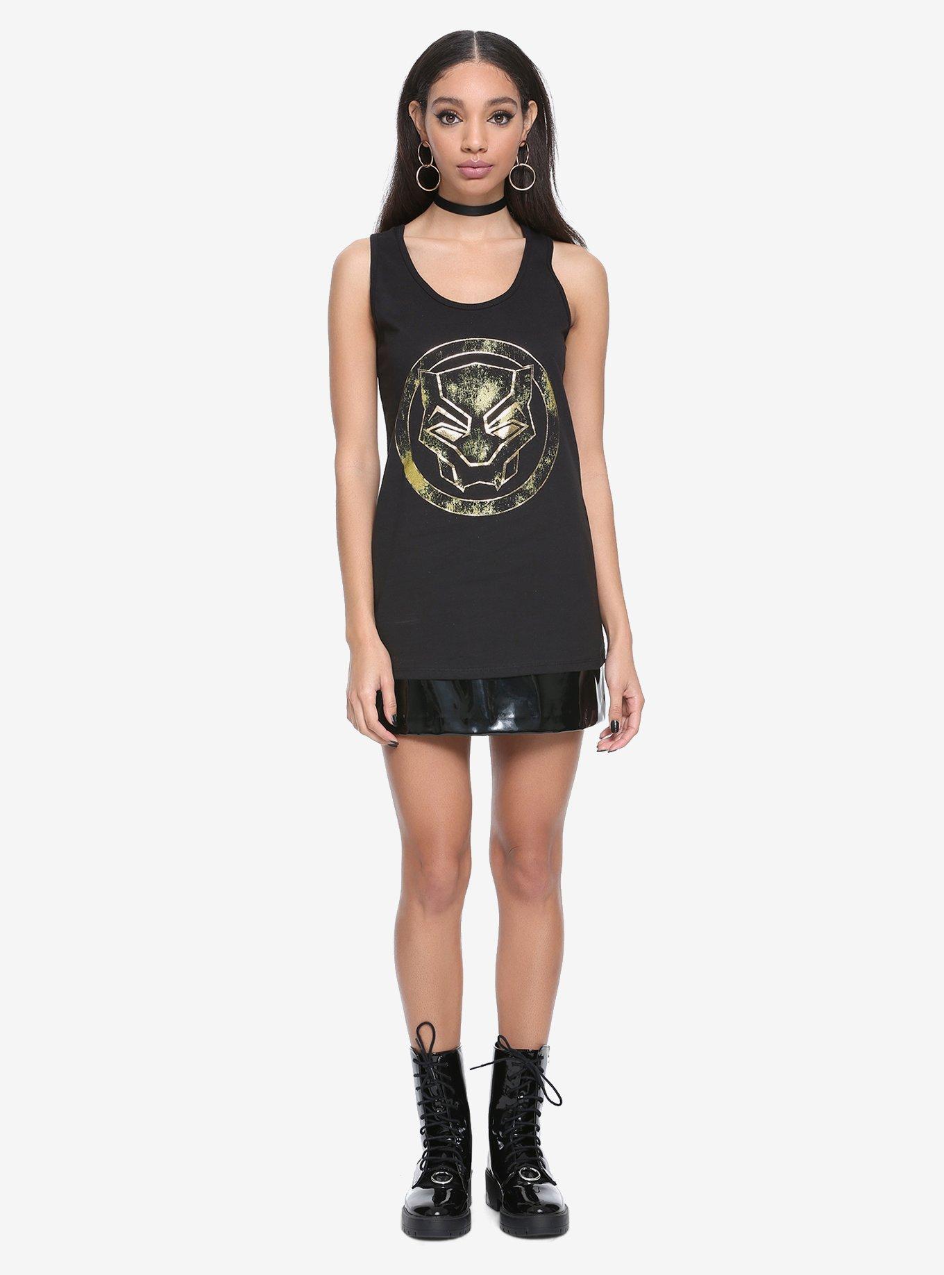 Marvel Black Panther Gold Foil Logo Girls Tank Top, BLACK, alternate