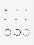 Steel Purple Anodized Mixed Shapes Nose Stud & Hoop 9 Pack, , alternate