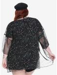 Black Glitter Star Sheer Kimono Plus Size, BLACK, alternate