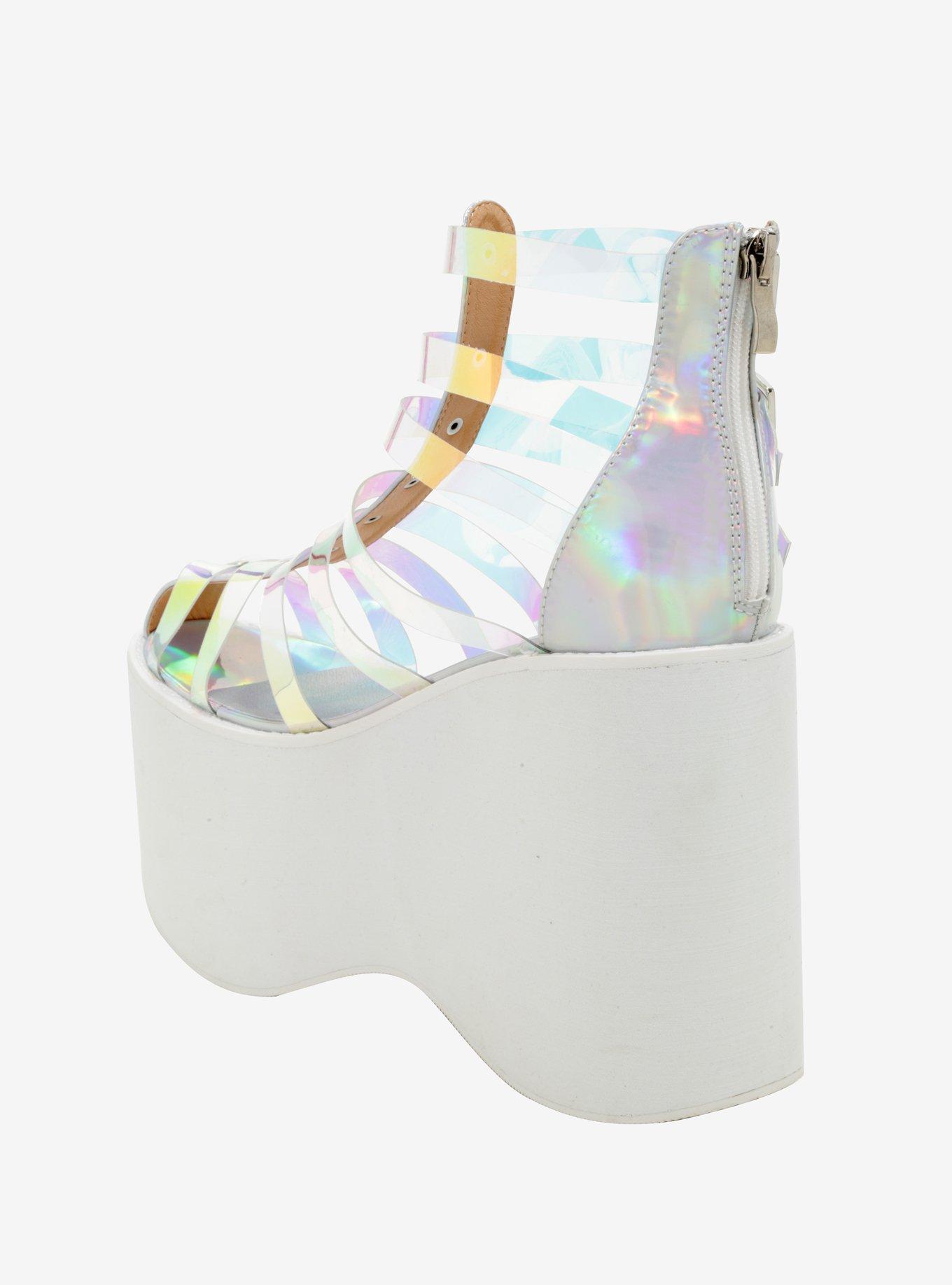 Strappy Holographic Platform Sandals, MULTI, alternate