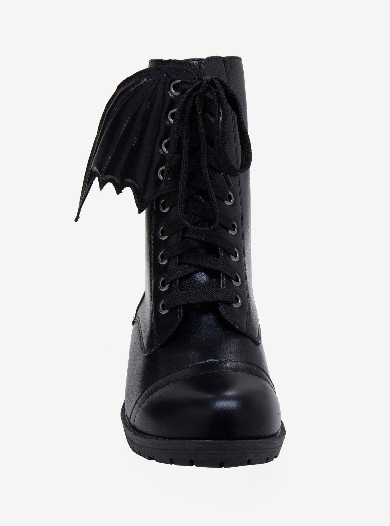 Black Bat Wing Combat Boots, , alternate