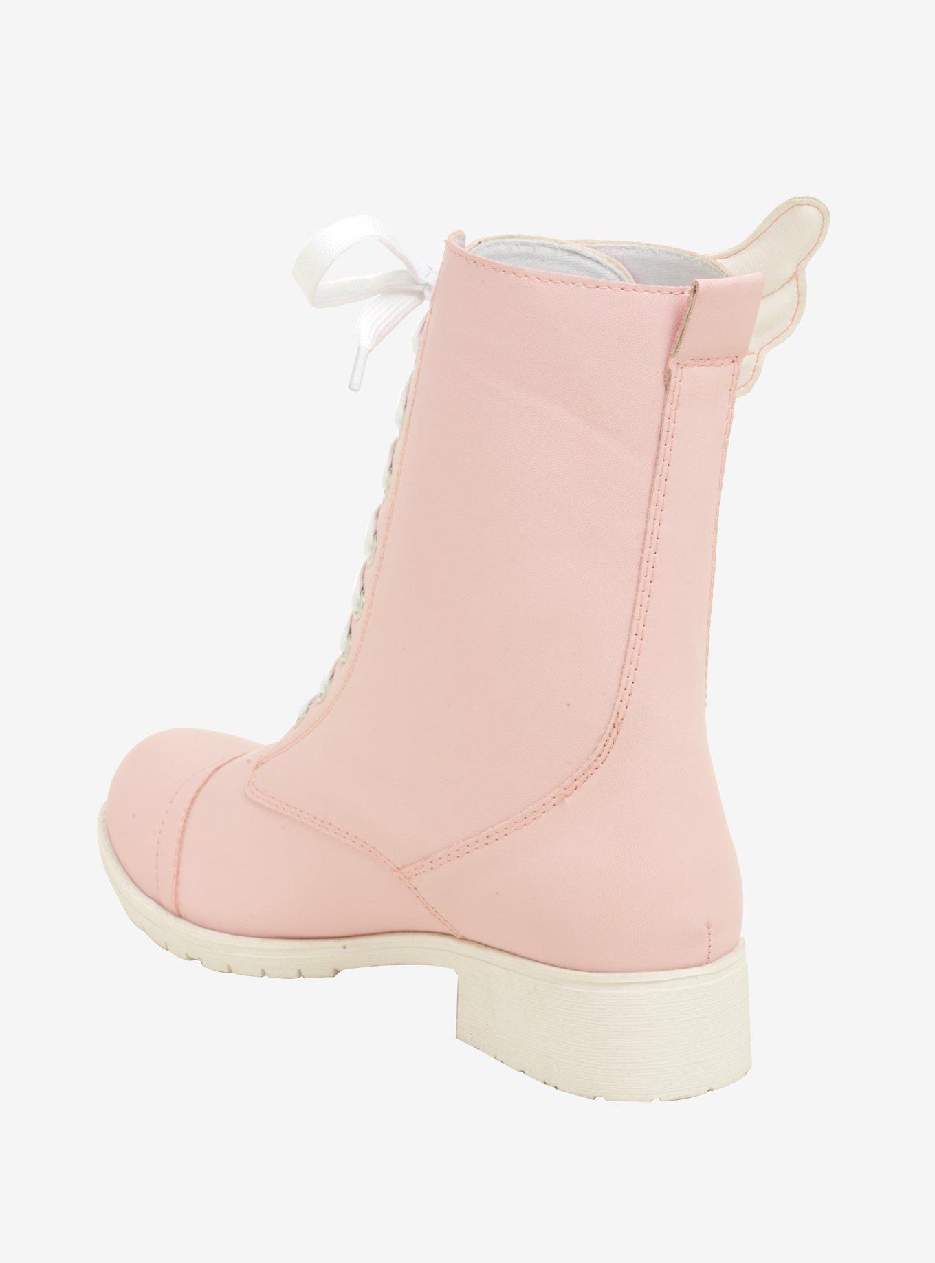 Pink & White Wing Combat Boots, , alternate