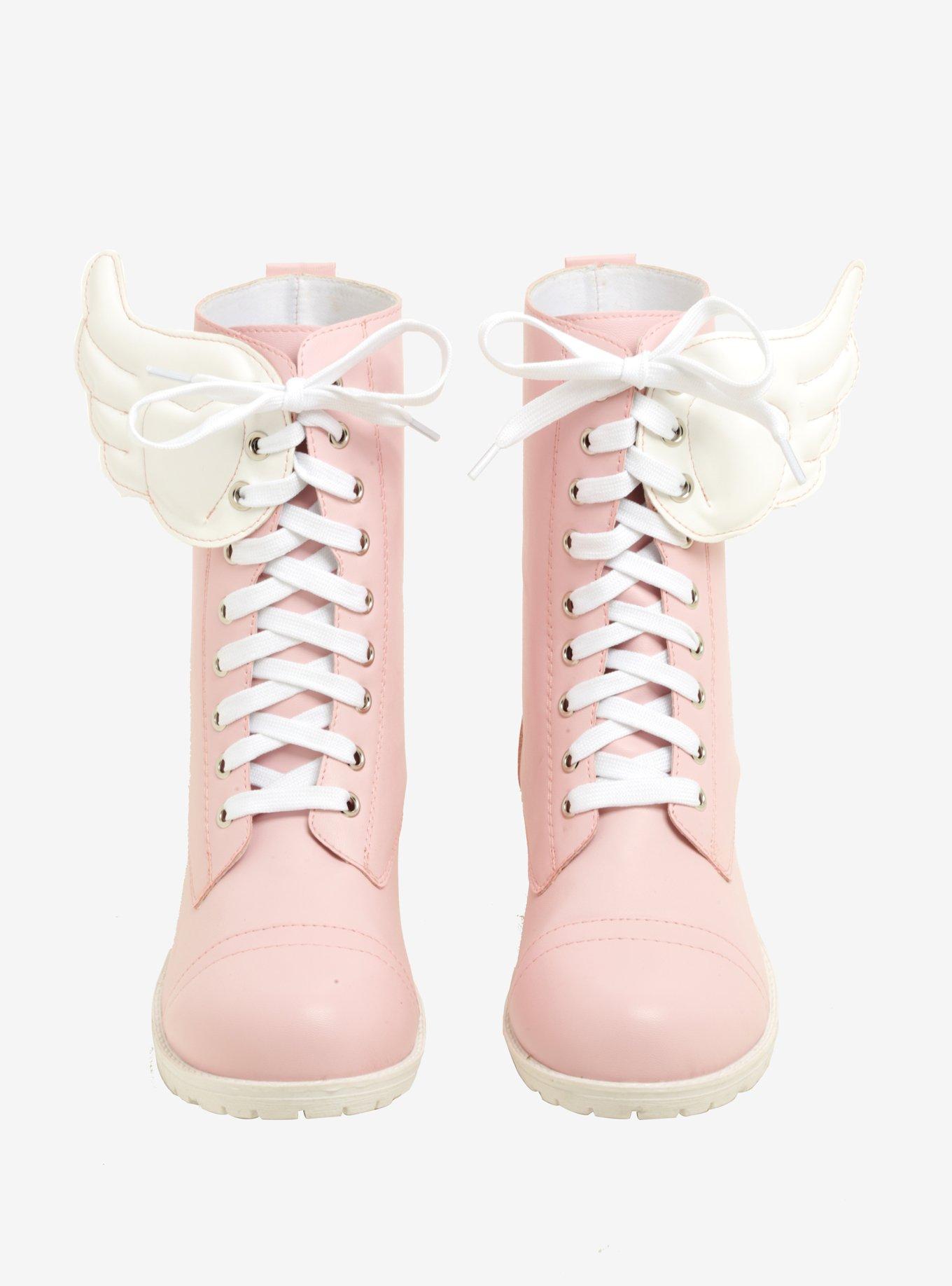 Pink & White Wing Combat Boots, , alternate