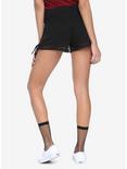 Black Lace-Up Side Mesh Inset Shorts, , alternate