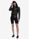Black Fishnet Stripe Biker Shorts, , alternate