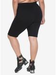 Black Fishnet Stripe Biker Shorts Plus Size, , alternate