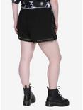 Black Lace-Up Side Mesh Inset Shorts Plus Size, , alternate