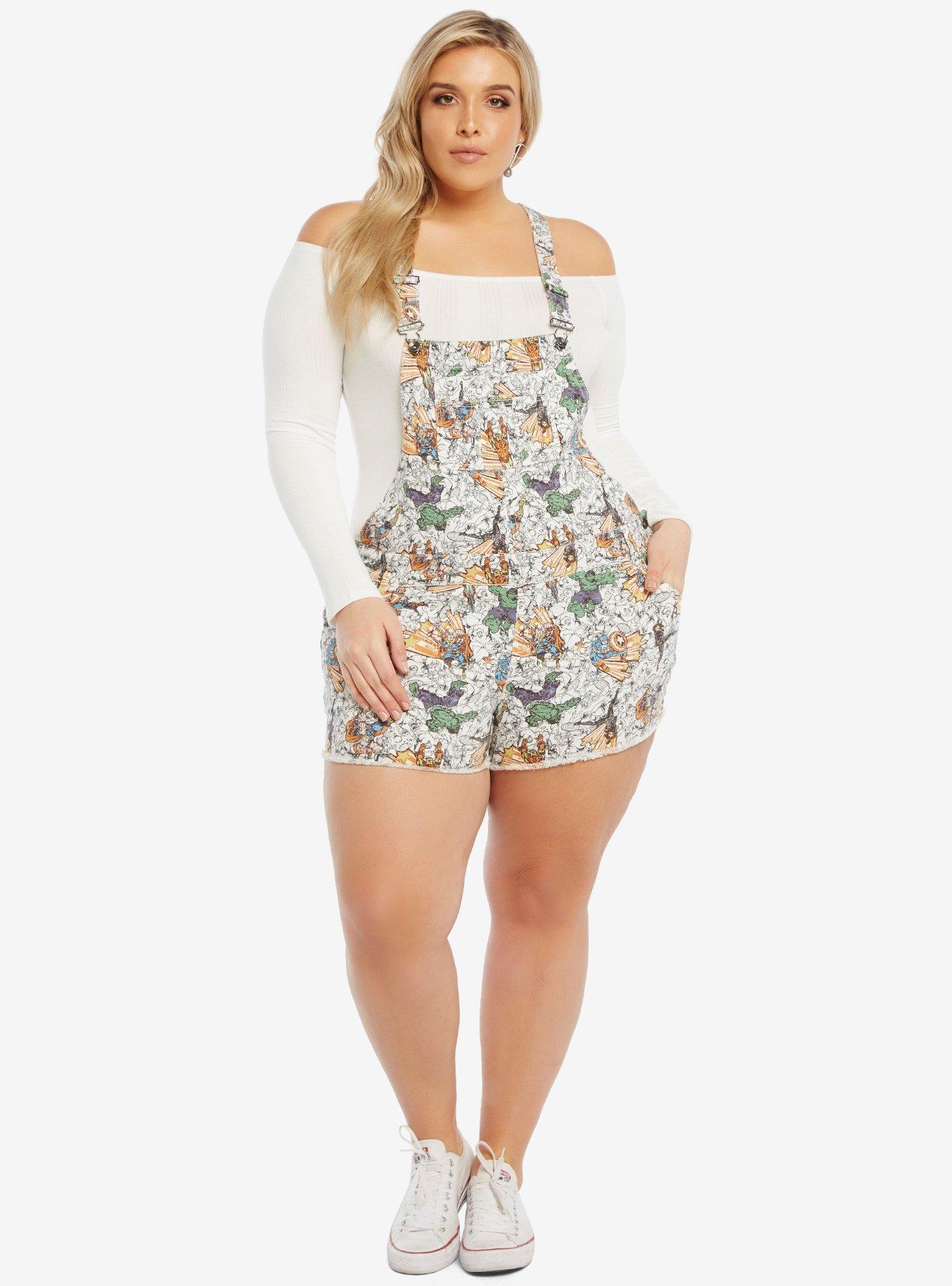 Marvel Avengers Comic Overall Shorts Plus Size, , alternate