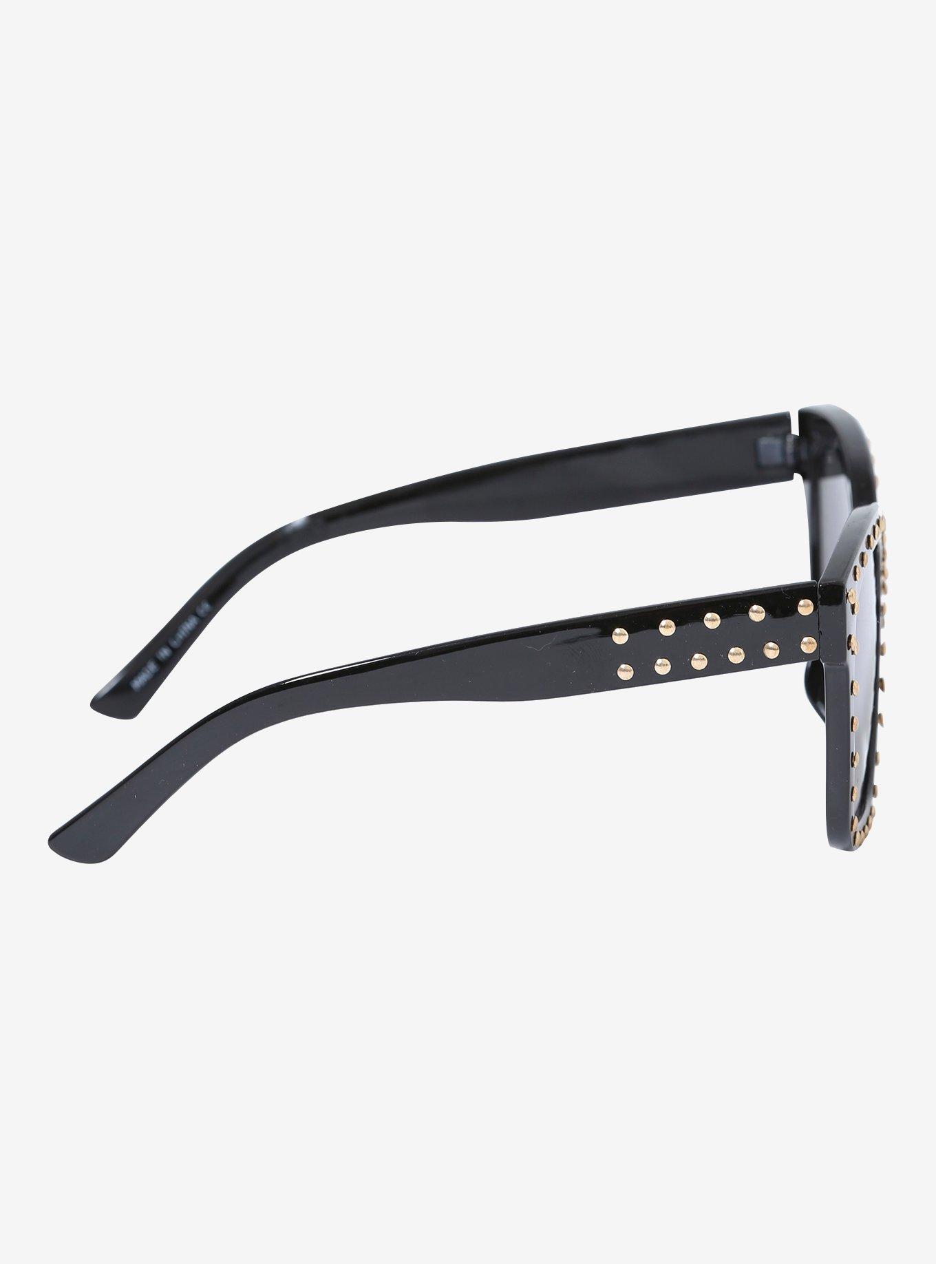 Gold Studded Black Square Frame Sunglasses, , alternate