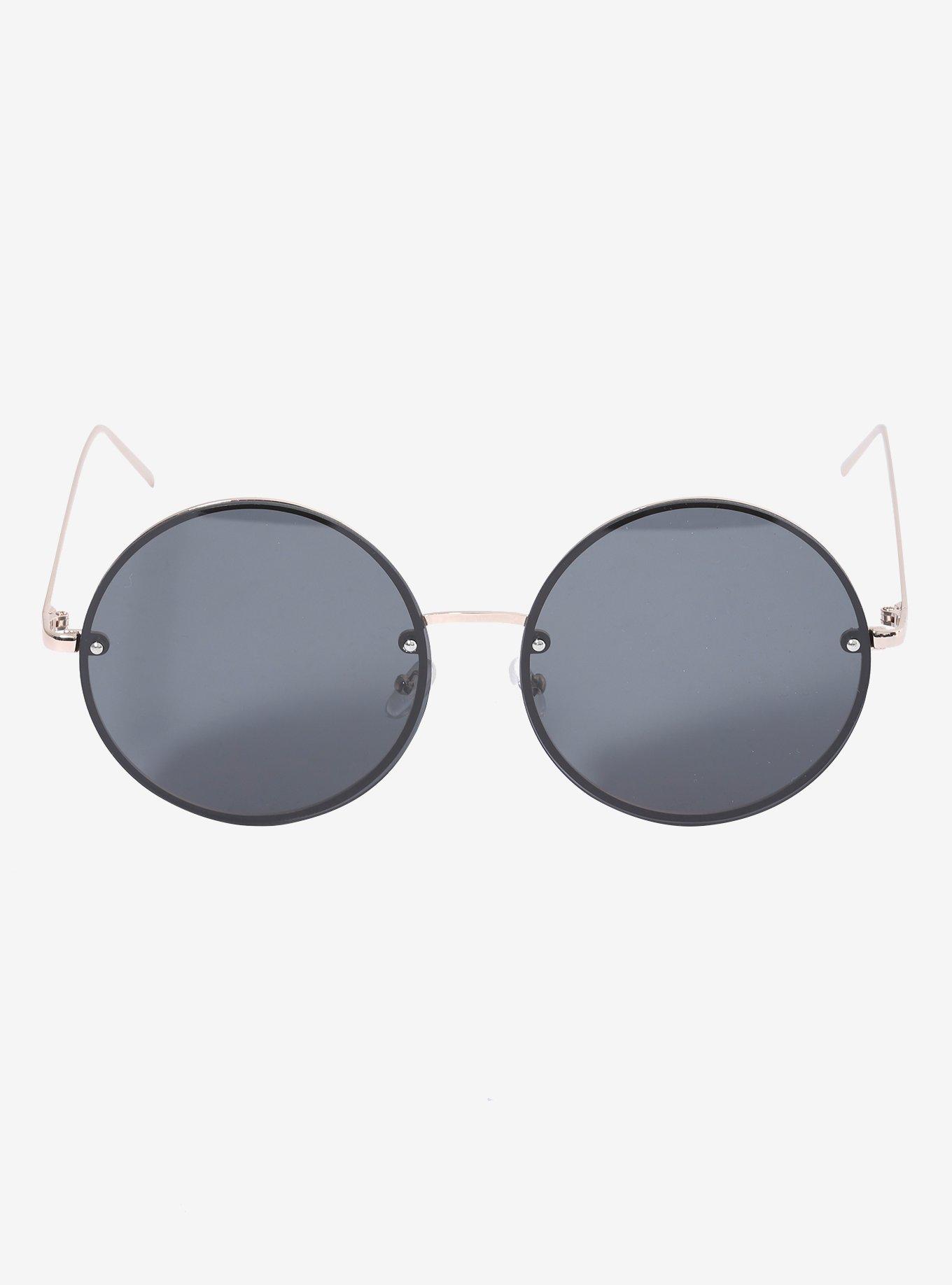 Large Black Round Sunglasses, , alternate