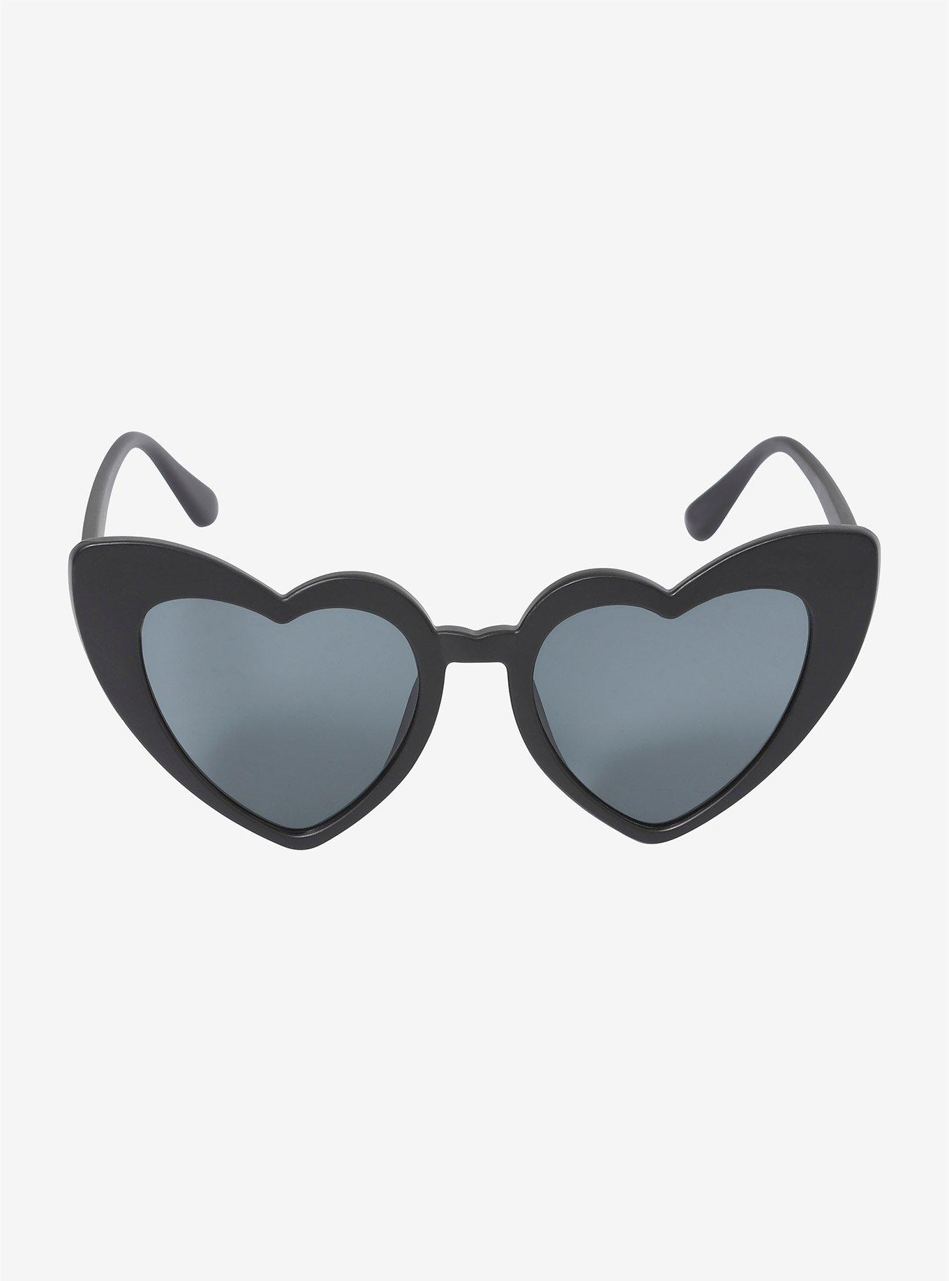 Black Matte Heart-Shaped Sunglasses, , alternate