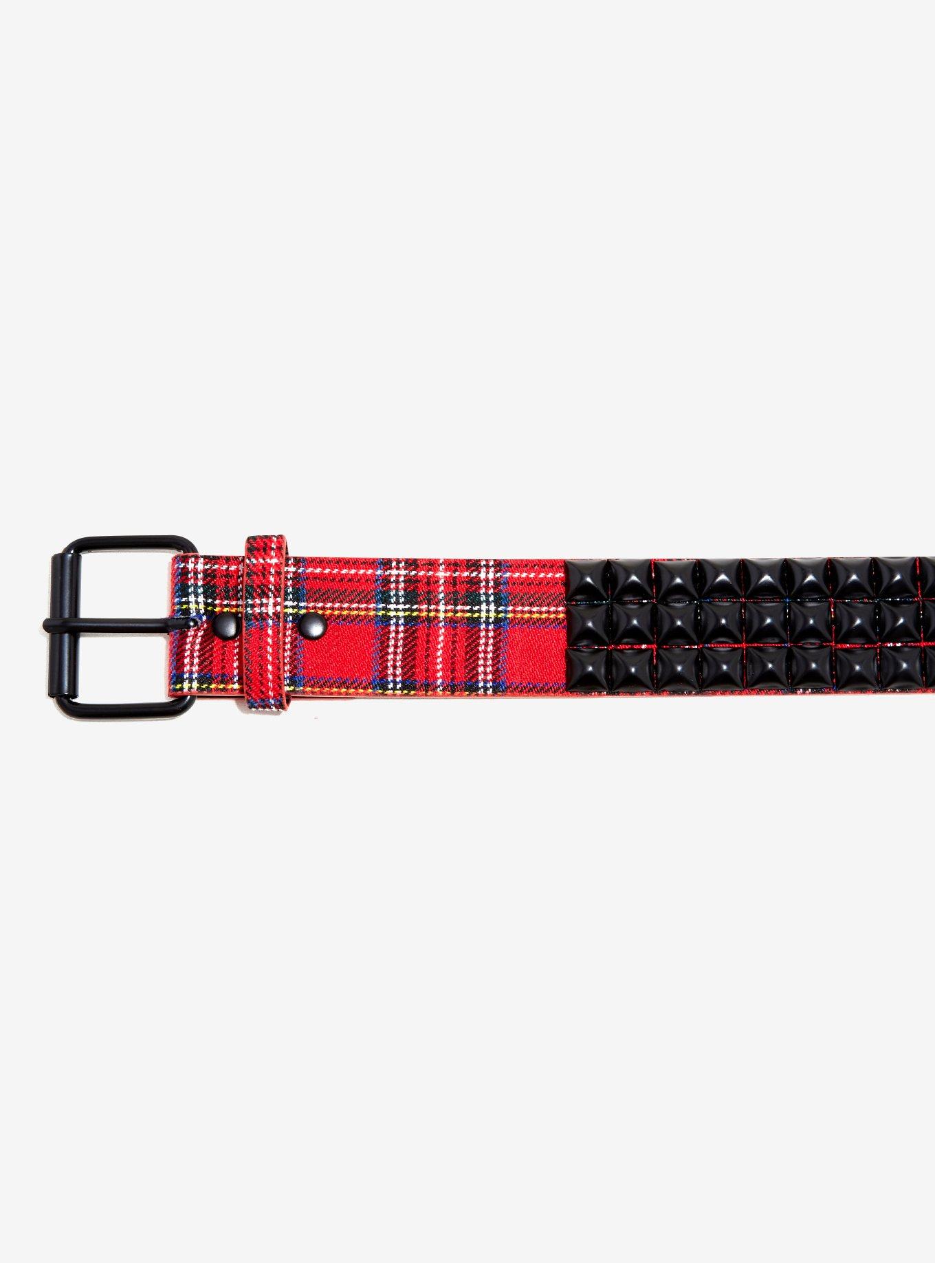 Red Plaid Black Studded Belt, , alternate