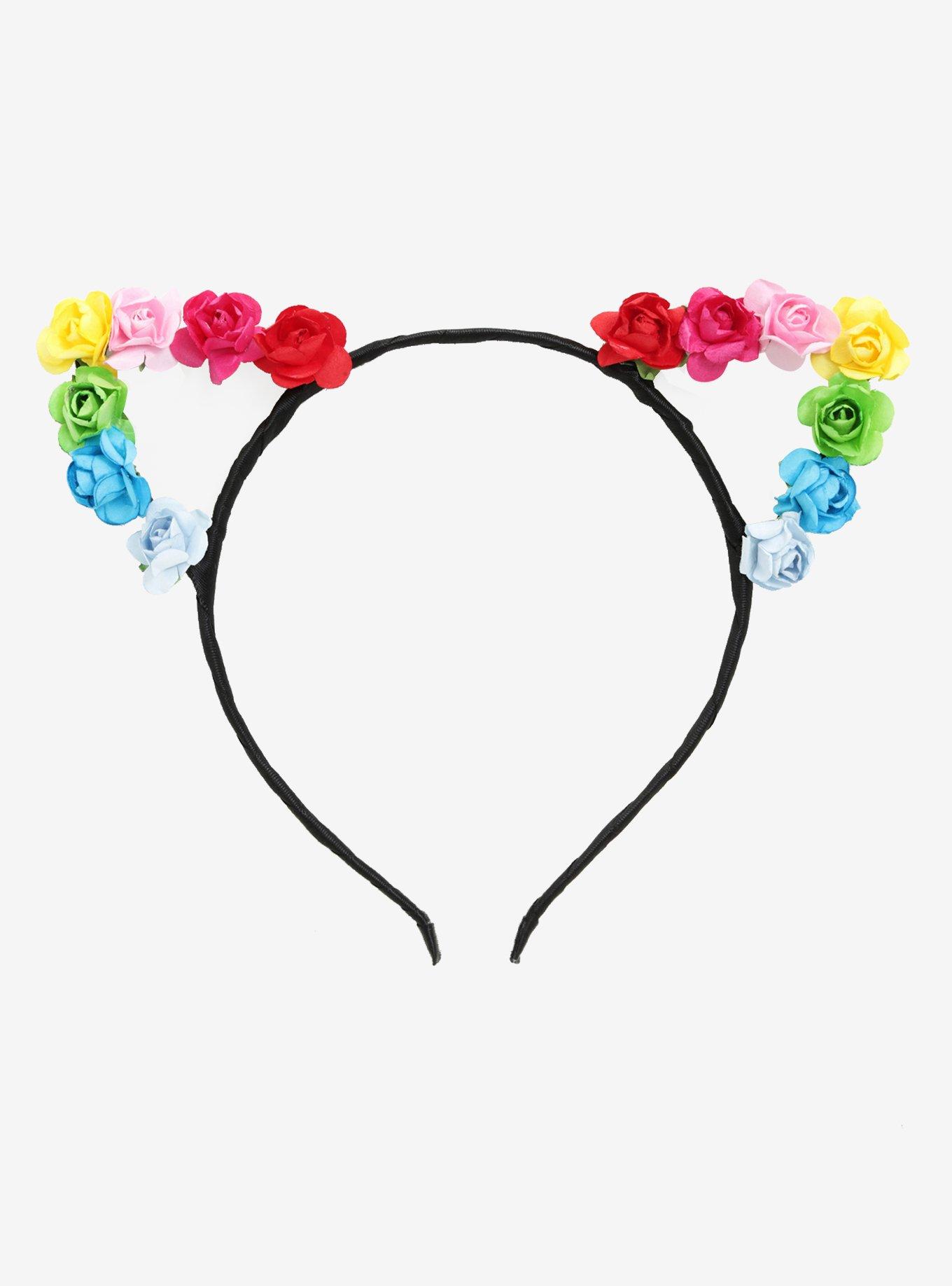 Blackheart Rainbow Flower Cat Ear Headband, , alternate