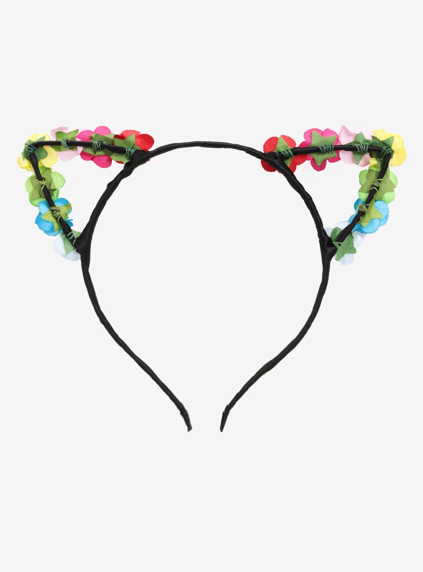 Blackheart Rainbow Flower Cat Ear Headband, , alternate