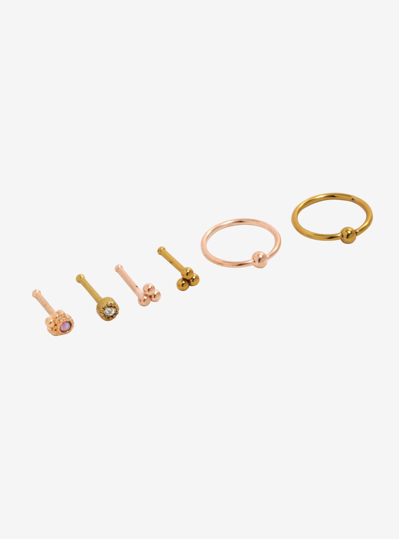 Steel Rose Gold & Gold Nose Stud Hoop 6 Pack, , alternate