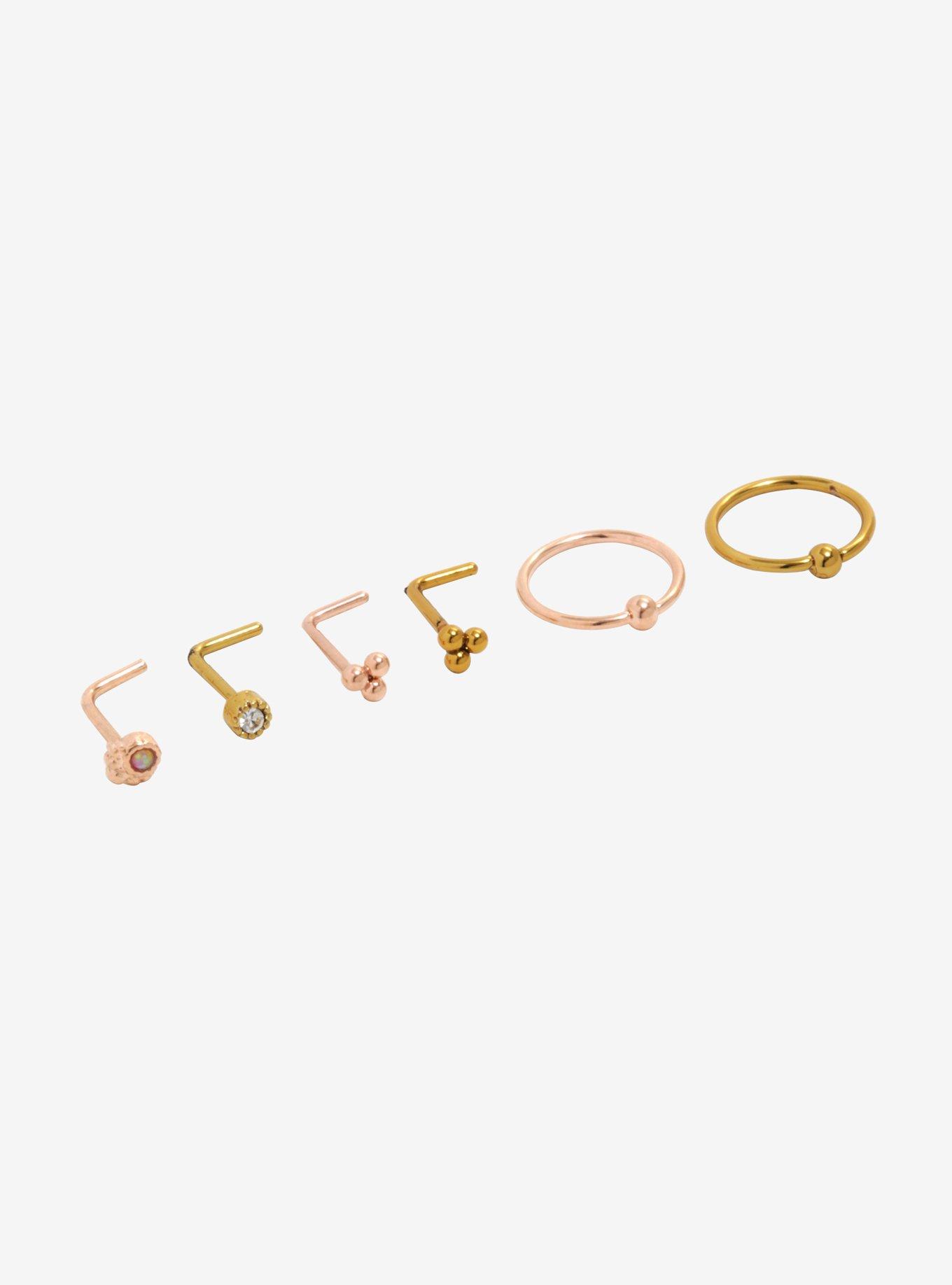 Steel Rose Gold & Gold Nose Stud Hoop 6 Pack, , alternate