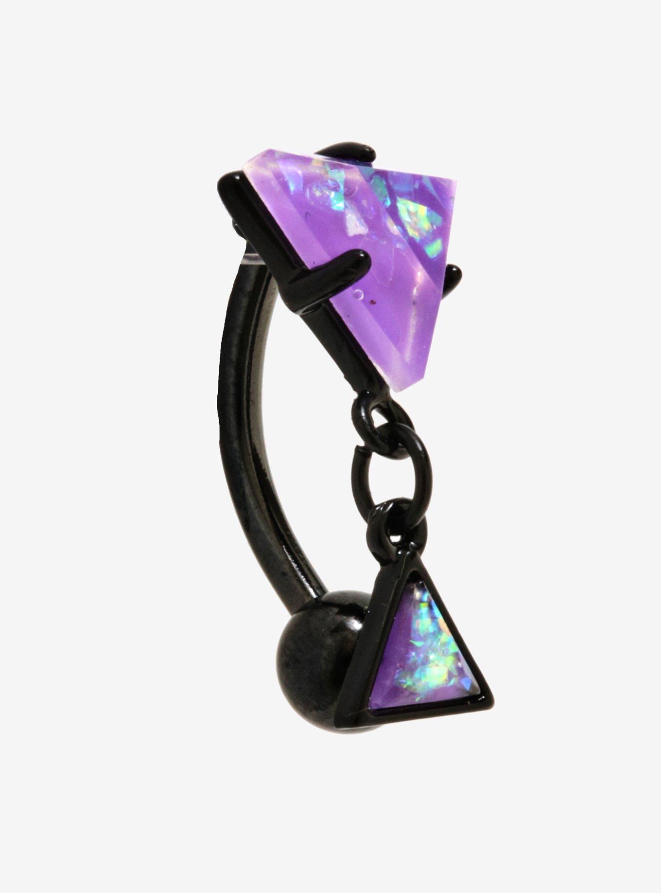 14G Steel Purple Opal Triangle Curved Navel Barbell, , alternate