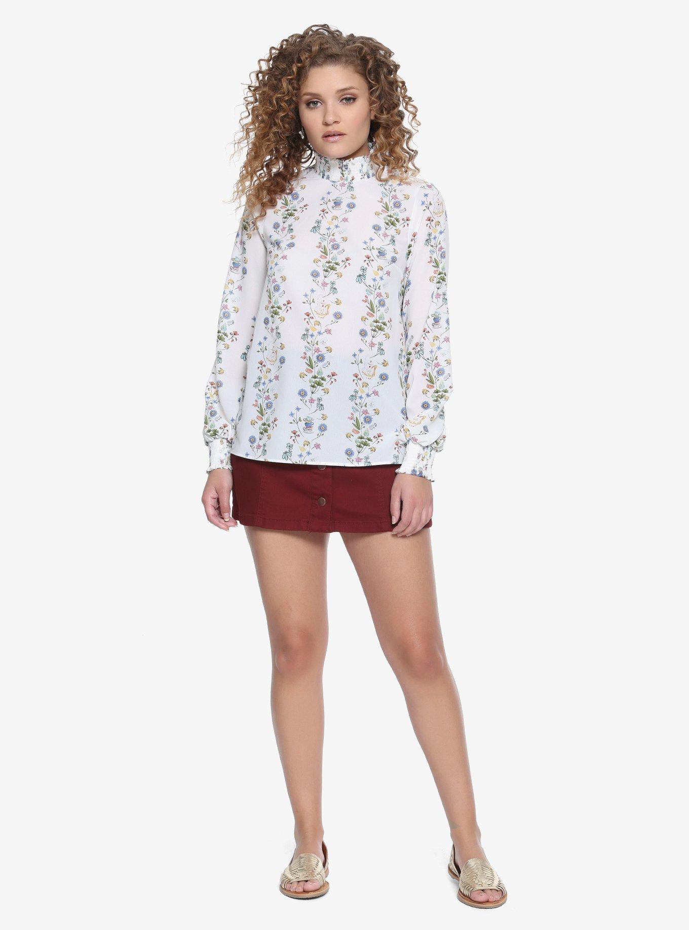 Disney Alice In Wonderland Smocked Neck Floral Top, , alternate