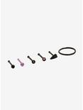 Steel Black & Purple Nose Bone & Hoop 6 Pack, MULTI, alternate