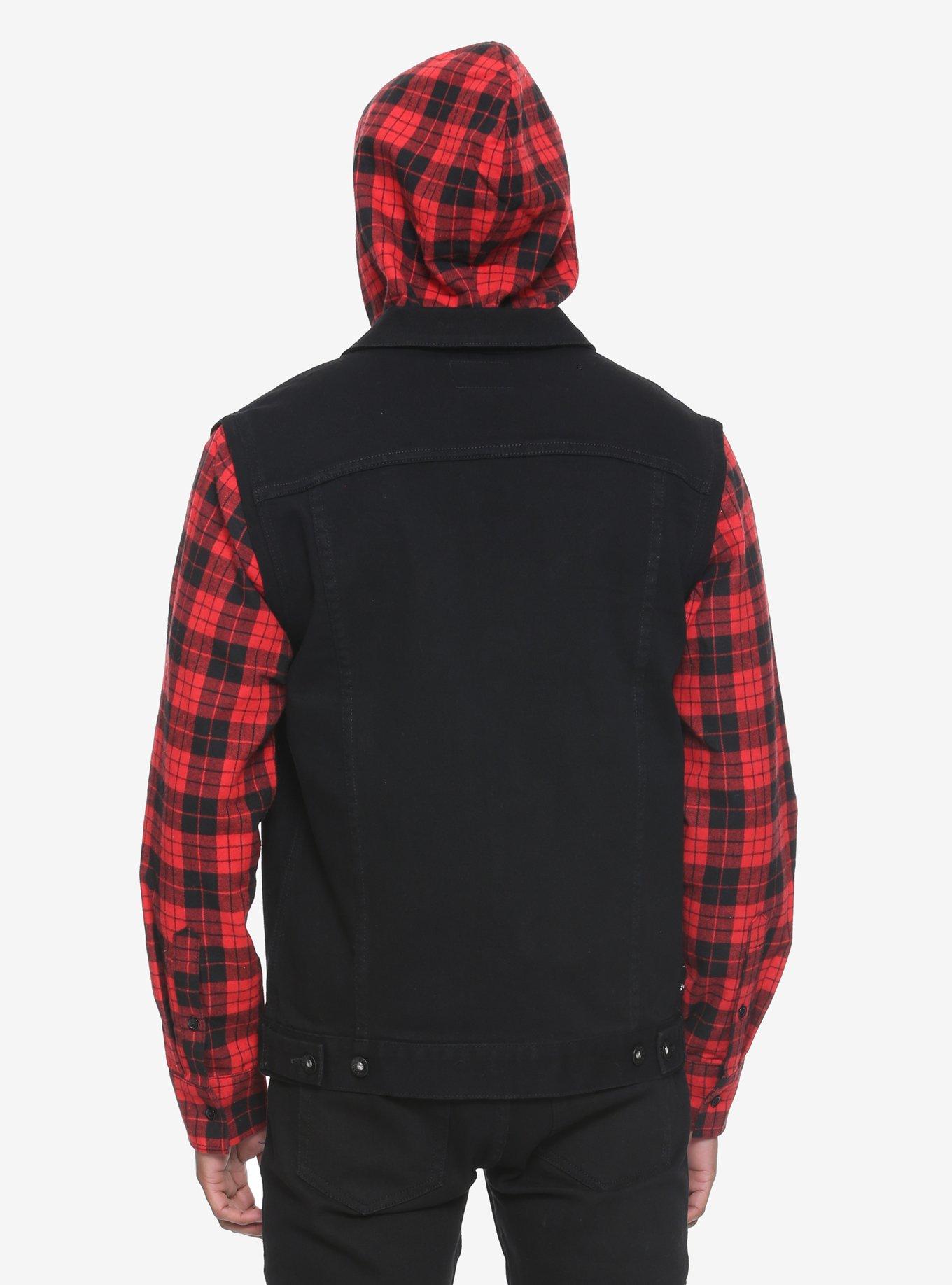 Rude Red & Black Plaid Denim Jacket, , alternate