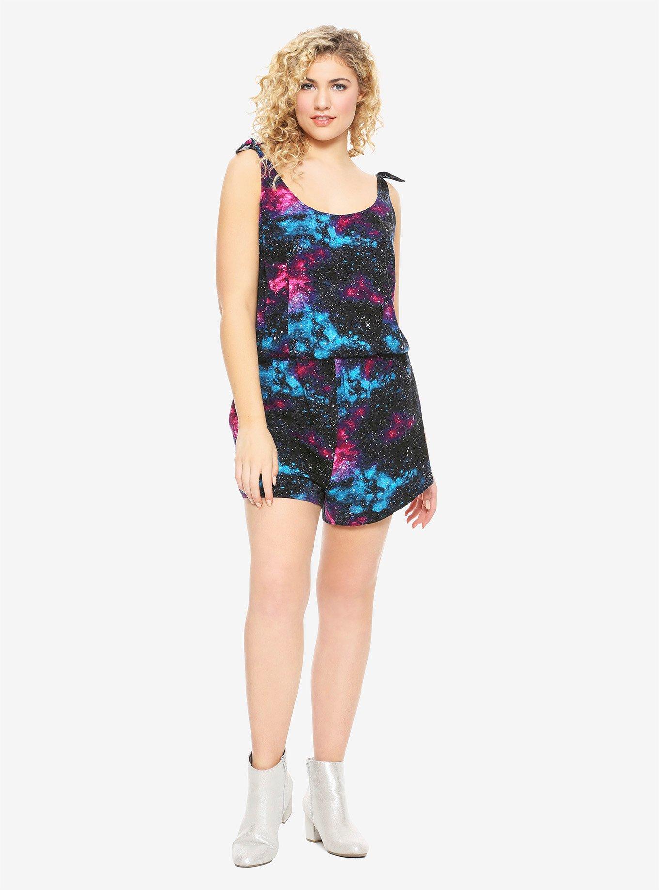 Galaxy Print Romper Plus Size, , alternate