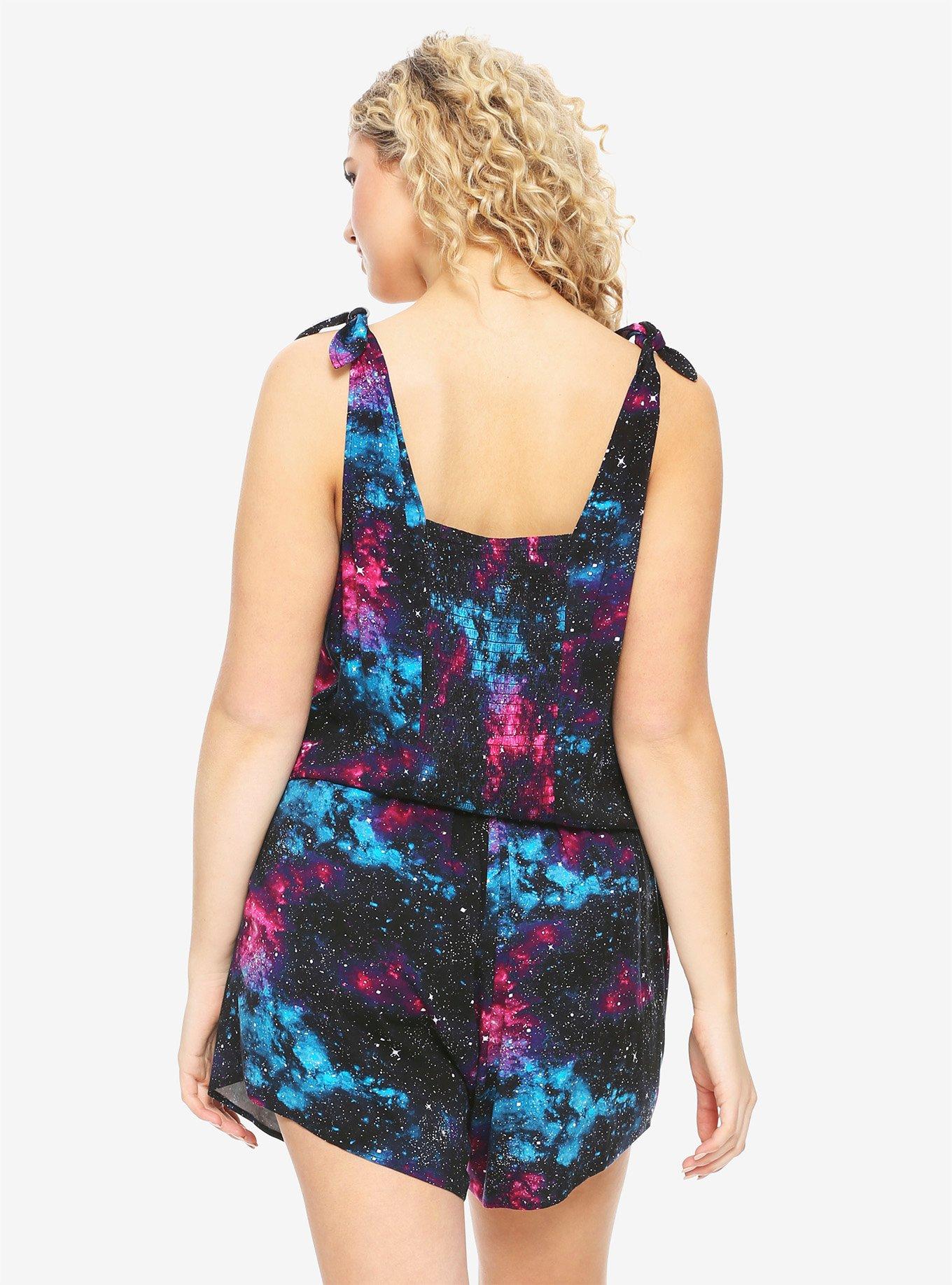 Galaxy Print Romper Plus Size, , alternate