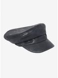 Black Faux Leather Biker Cap, , alternate