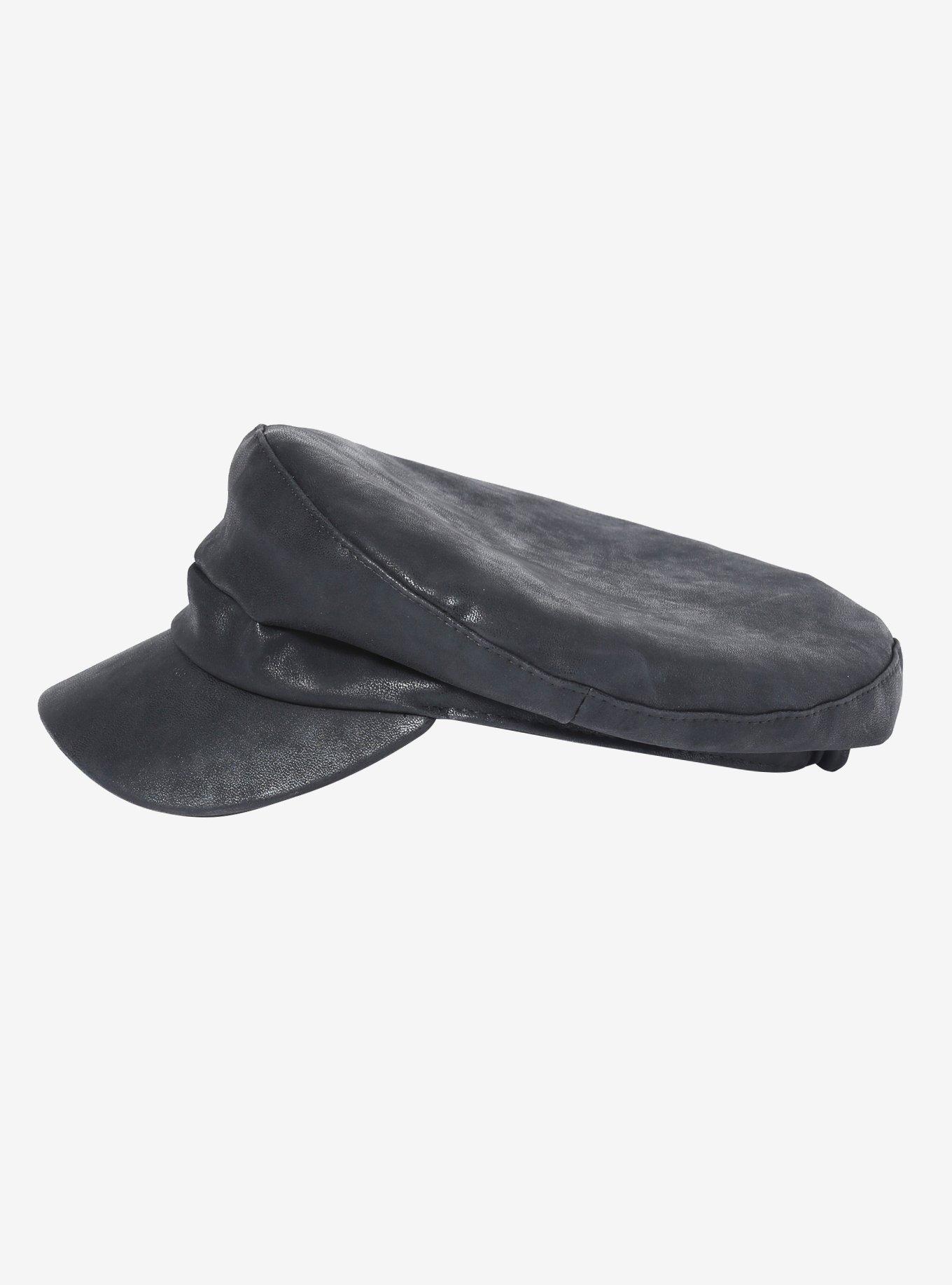 Black Faux Leather Biker Cap, , alternate