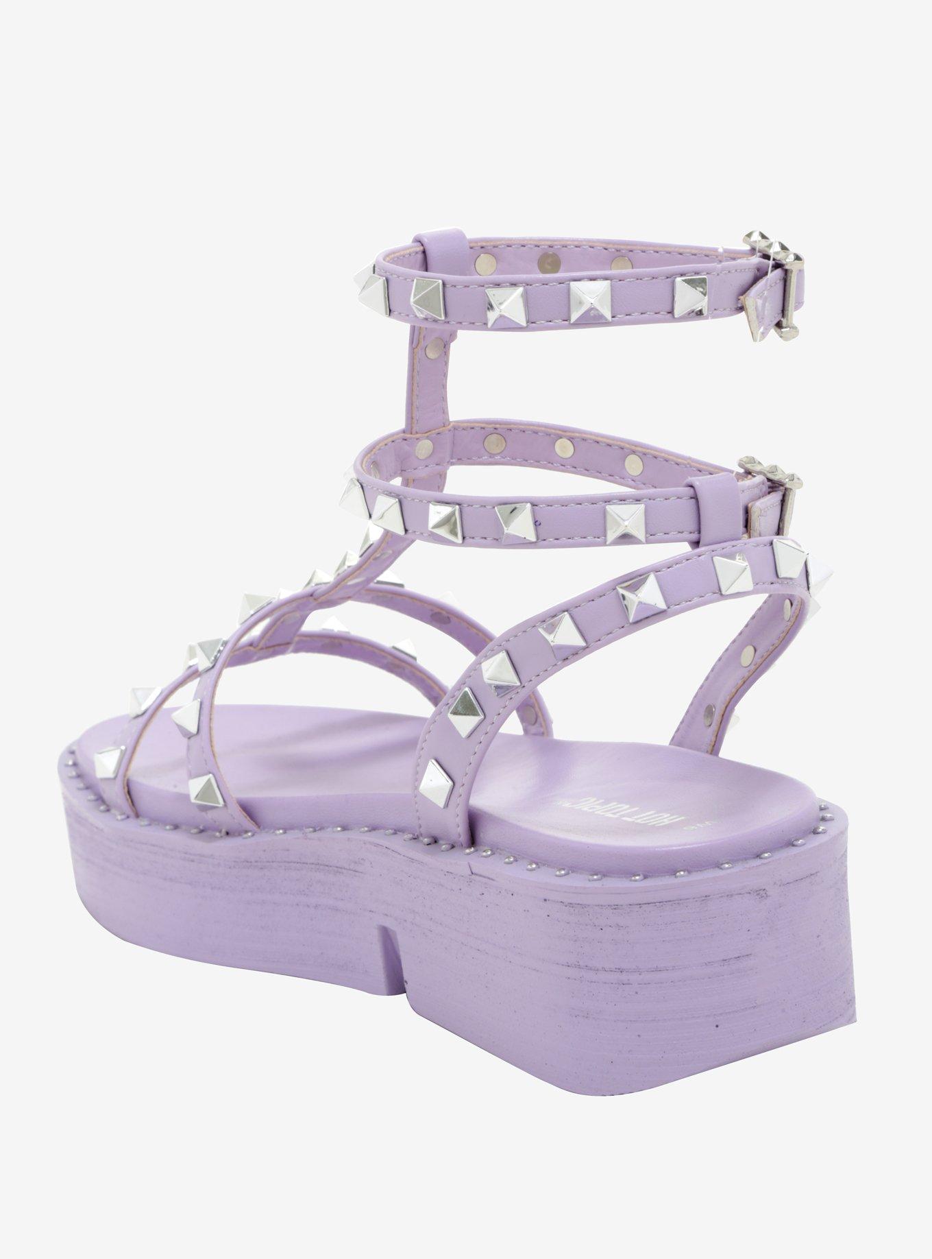Lavender Studded Strappy Flatform Sandals, , alternate