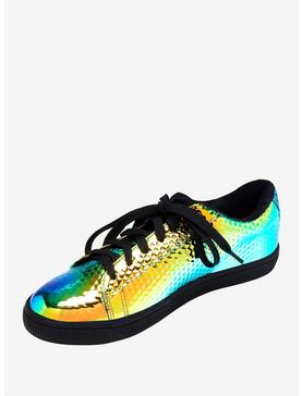 Plus Size Oil Slick Textured Lace-Up Sneakers, , hi-res