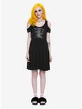 Black Iridescent Rib Cage Cold Shoulder Dress, , alternate