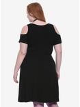 Black Iridescent Rib Cage Cold Shoulder Dress Plus Size, , alternate