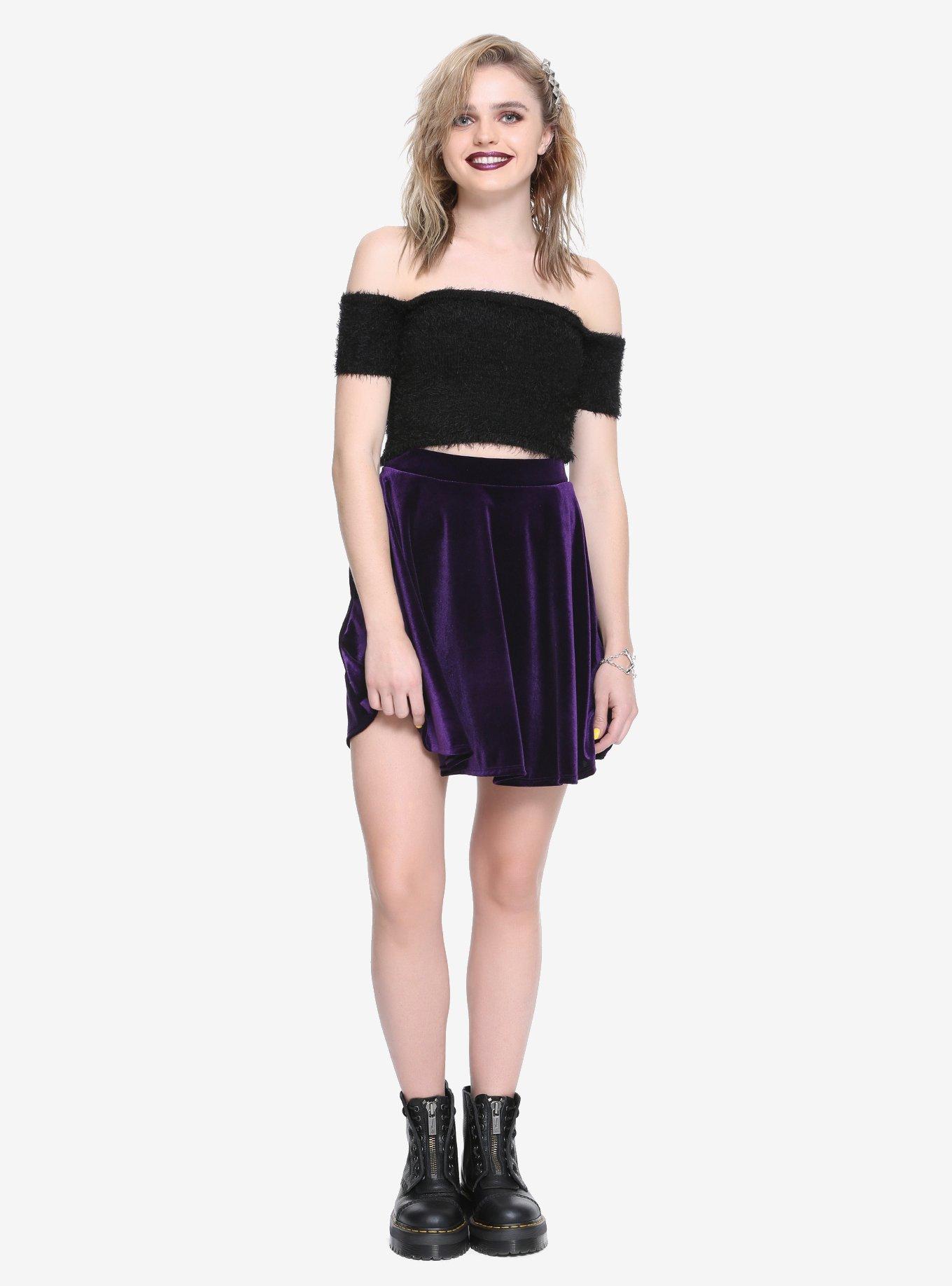 Purple Velvet Skater Skirt, , alternate