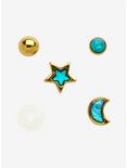 Steel Gold Star Moon Clear Retainer Labret 5 Pack, MULTI, alternate