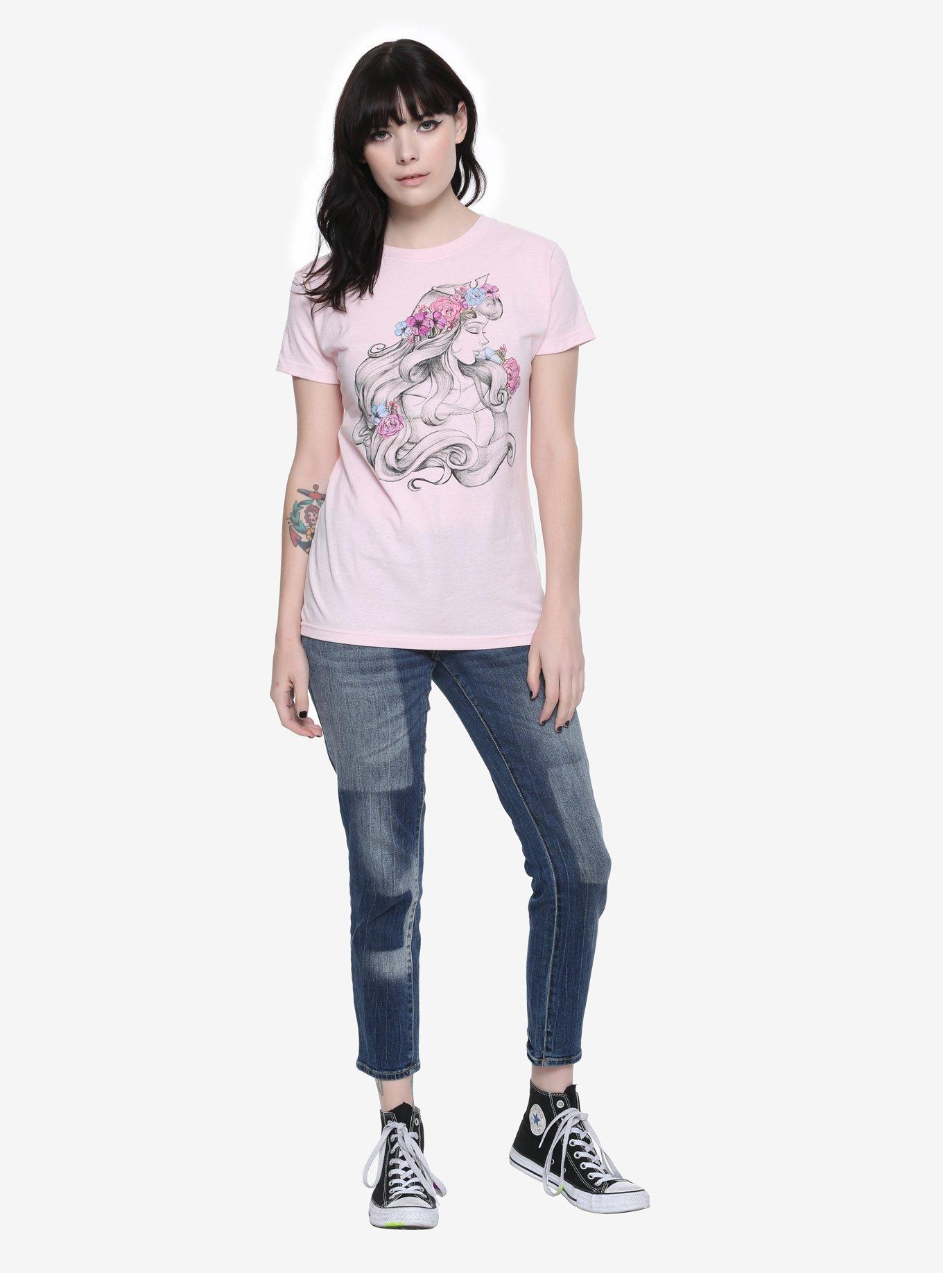Disney Sleeping Beauty Floral Sketch Girls T-Shirt, PINK, alternate