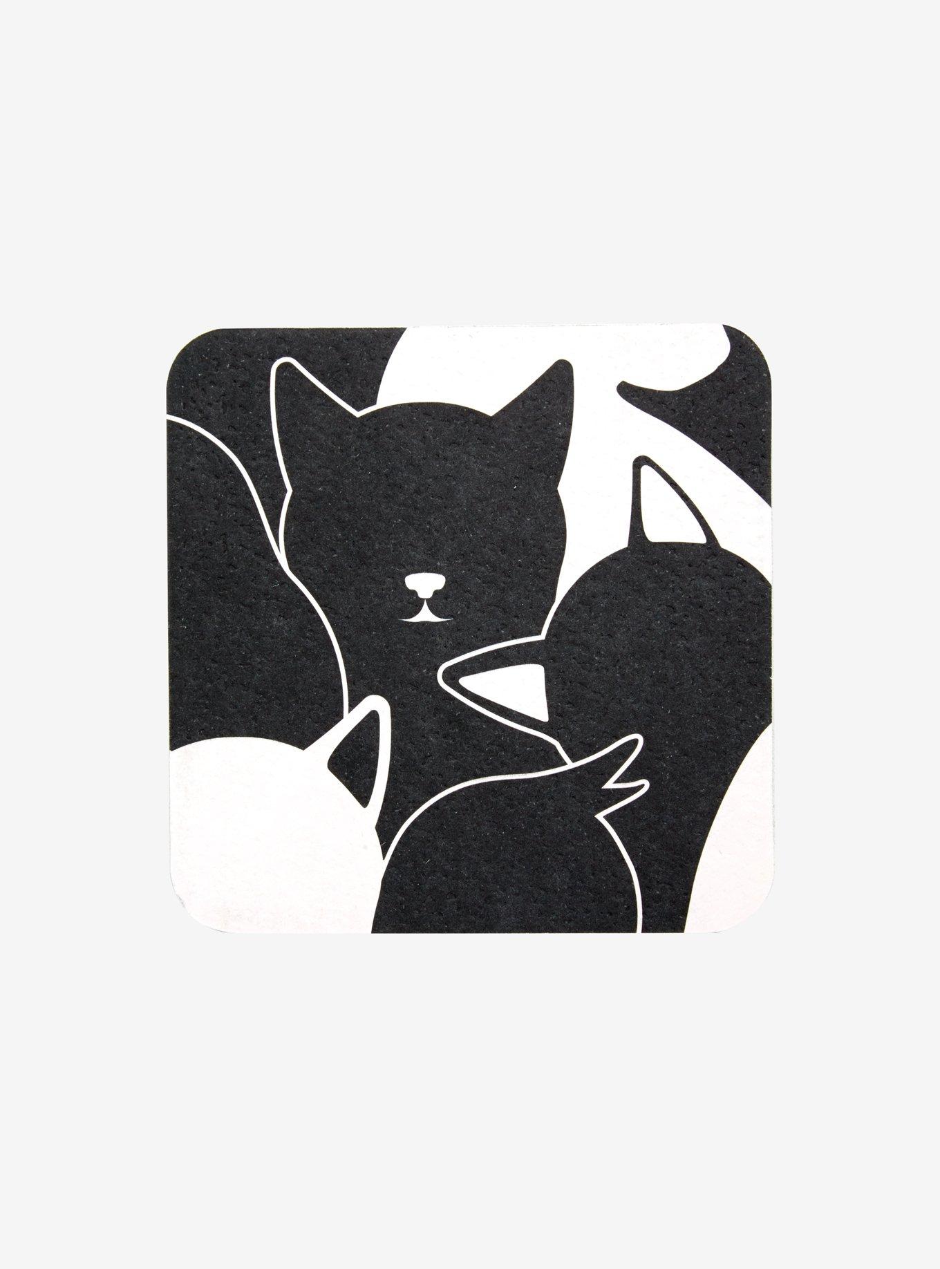 Black & White Cat Coaster Set, , alternate