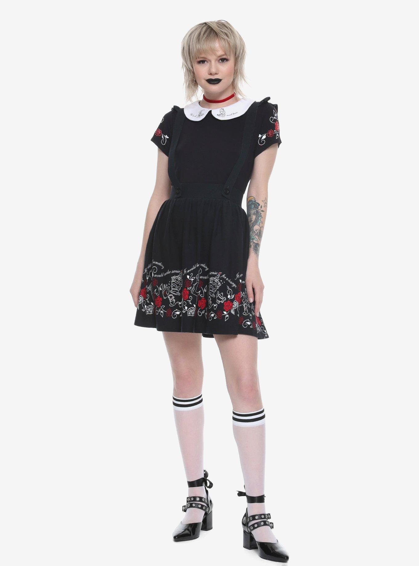 Her Universe Disney Alice In Wonderland Border Print Suspender Skirt, , alternate