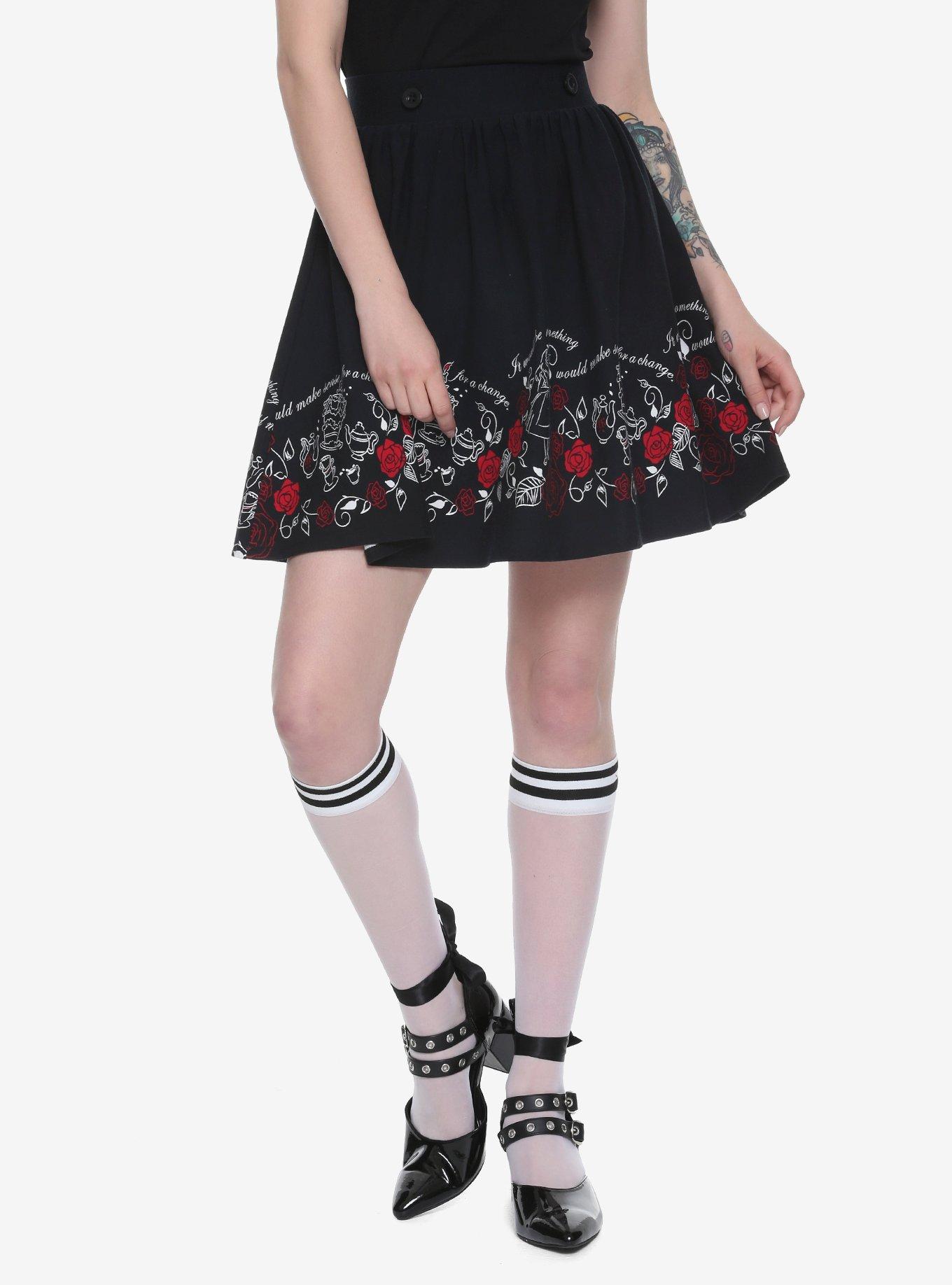 Her Universe Disney Alice In Wonderland Border Print Suspender Skirt, , alternate