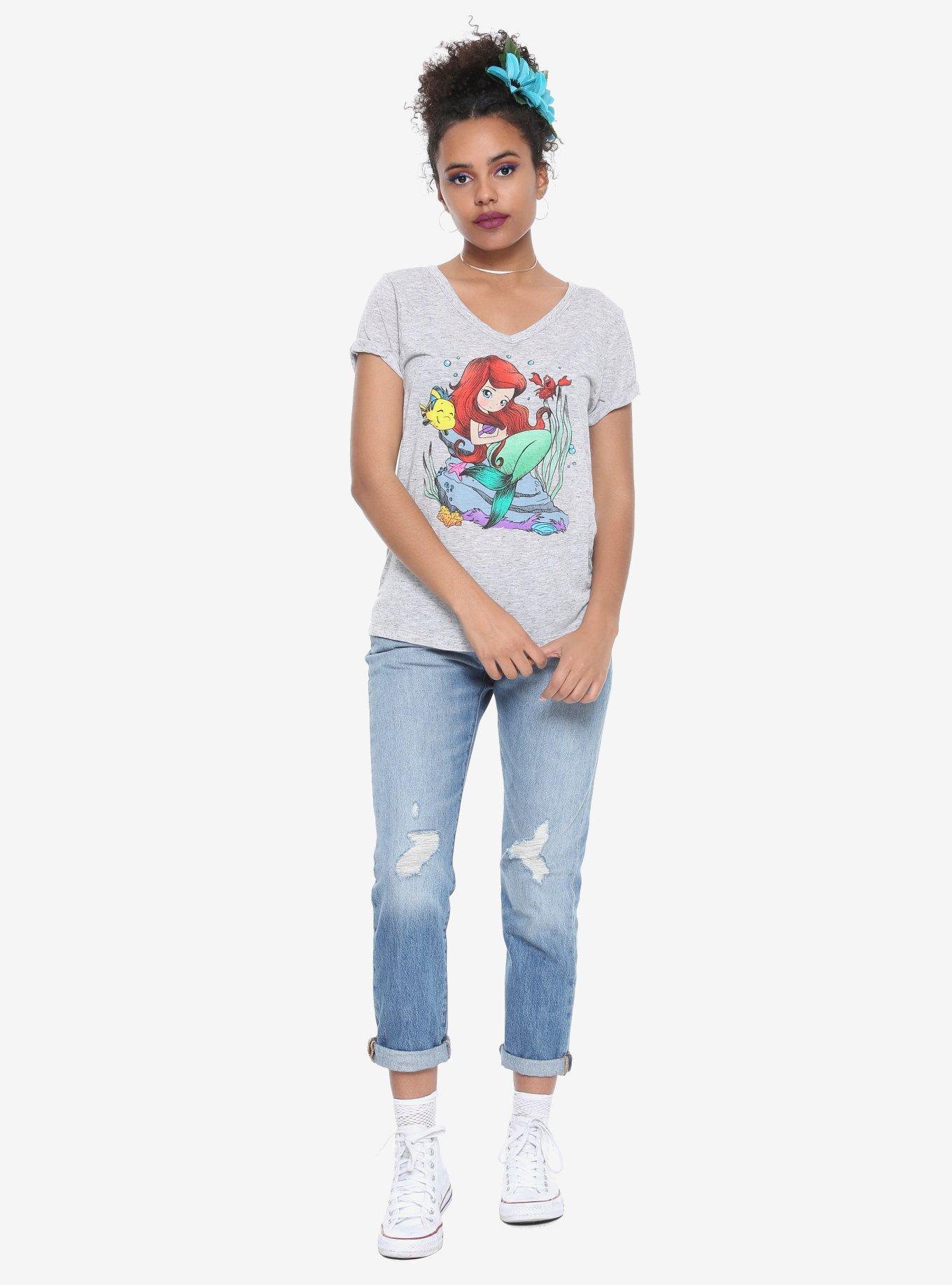 Disney The Little Mermaid Ariel Anime Girls T-Shirt, GREY, alternate