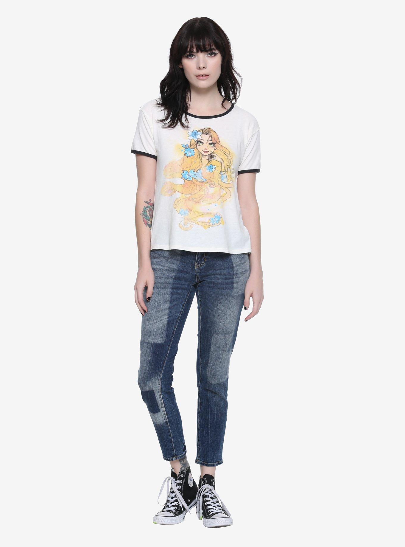 Disney Tangled Sketch Floral Girls Ringer T-Shirt, , alternate