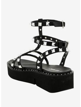 Plus Size Black Studded Strappy Flatform Sandals, , hi-res