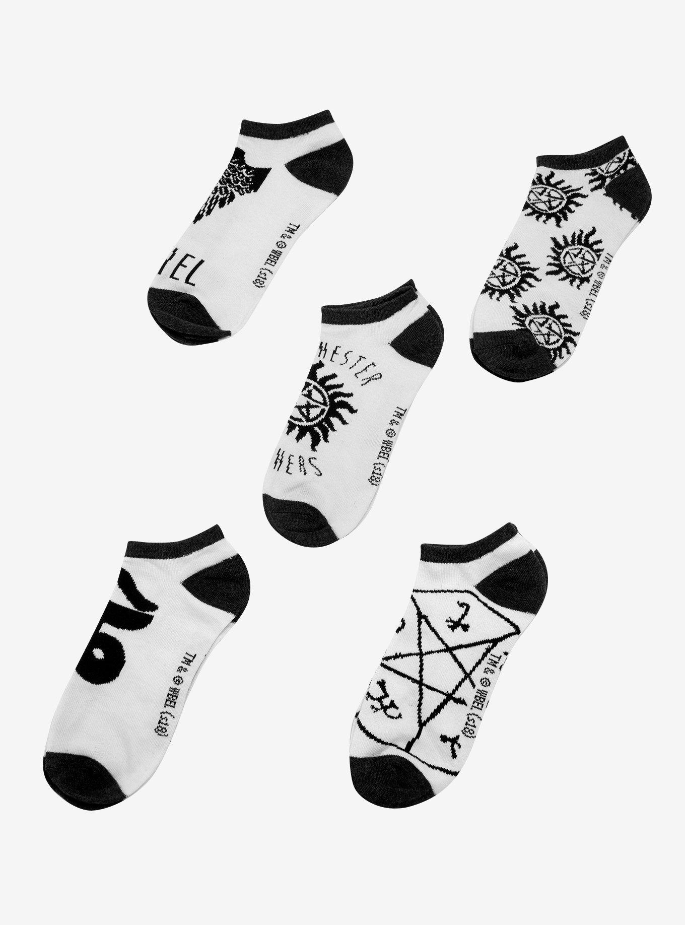 Supernatural Symbols Black & Cream No-Show Socks 5 Pair, , alternate