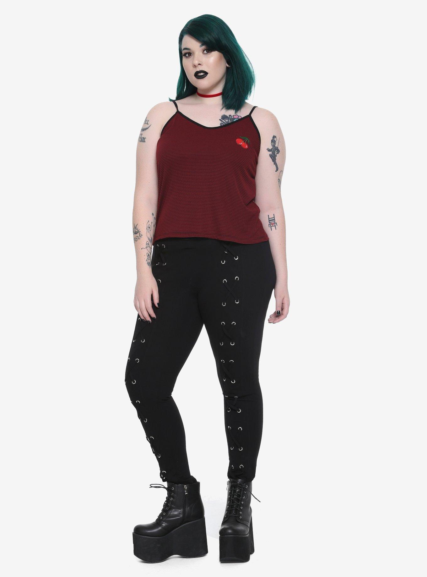 Black & Burgundy Striped Cherry Tank Top Plus Size, , alternate