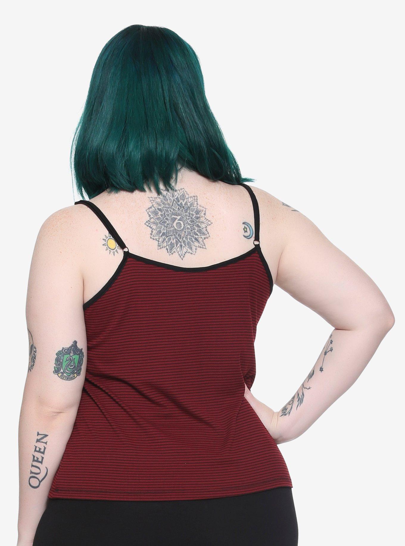 Black & Burgundy Striped Cherry Tank Top Plus Size, , alternate