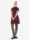 Burgundy & Black Lace Collar Skater Dress, , alternate